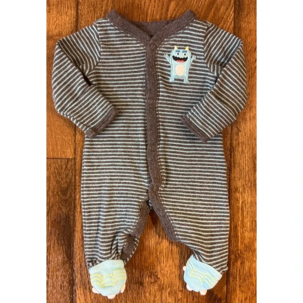 Carters Preemie Baby Boy Sleeper Monster‎ Outfit Claw Feet Cotton Reborn Doll